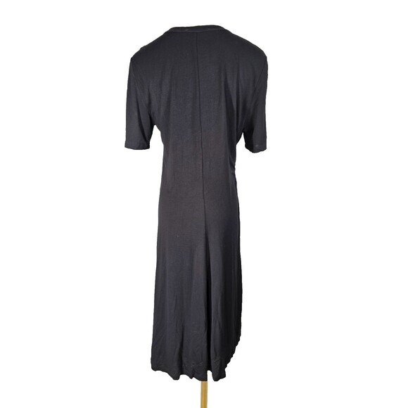 $495 A.L.C. Black Ruched Midi LARGE Curvy Knee Length Designer Shirt dress alc - Picture 2 of 10